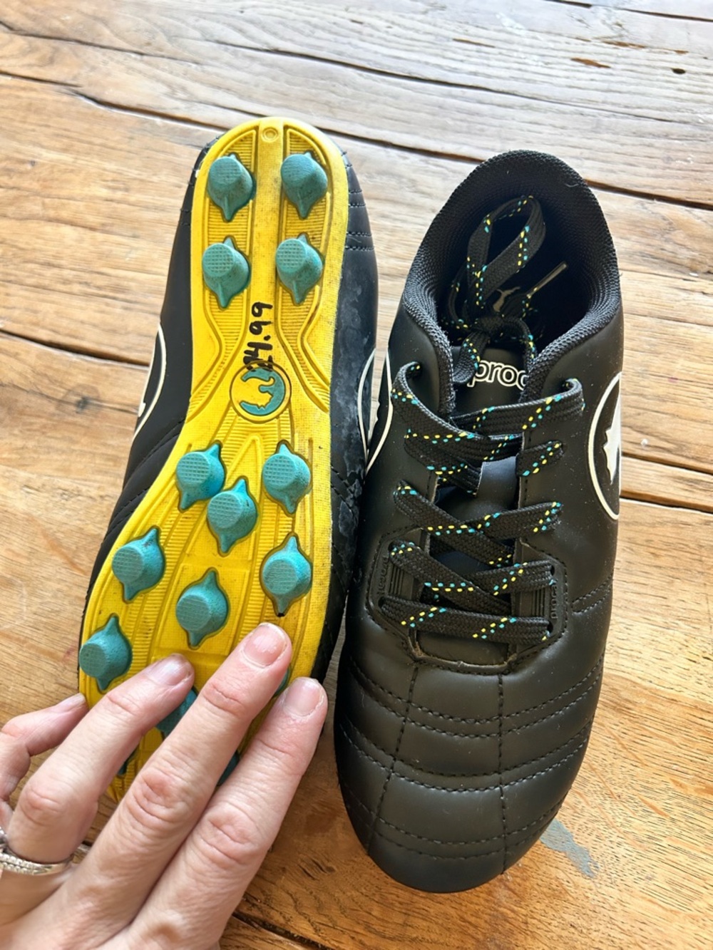 Kids Black and Yellow puma Soccer Cleats with Green Studs 1 c GUC - Picture 2 of 5